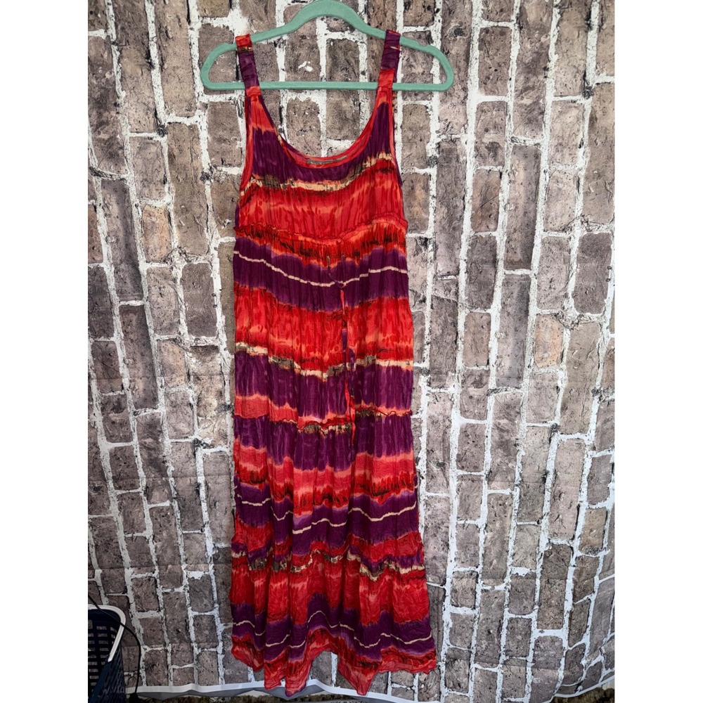 Jane Ashley Tie Dye Tiered Midi Long Dress Red S Boho Hippie Festival Cotton